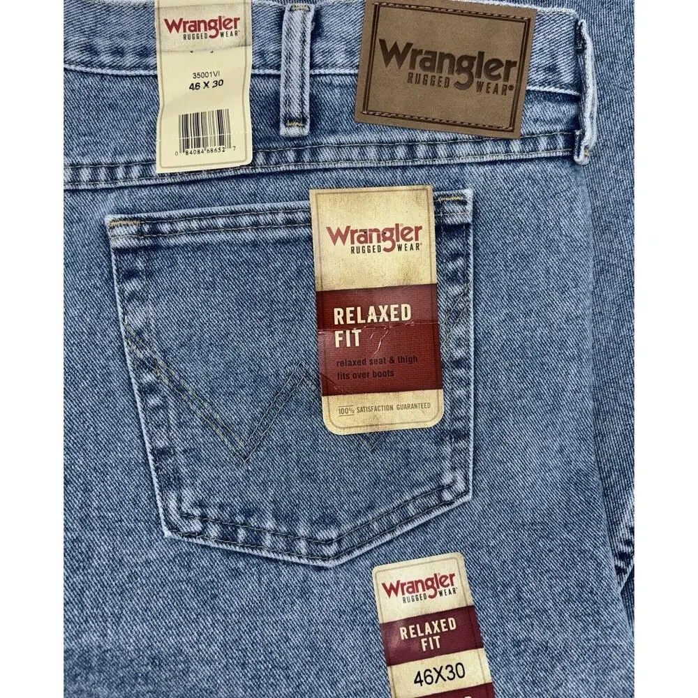 NEW Men's Wrangler Rugged Wear Jeans‎ 46x30 Blue Relaxed Fit Straight Leg NWT